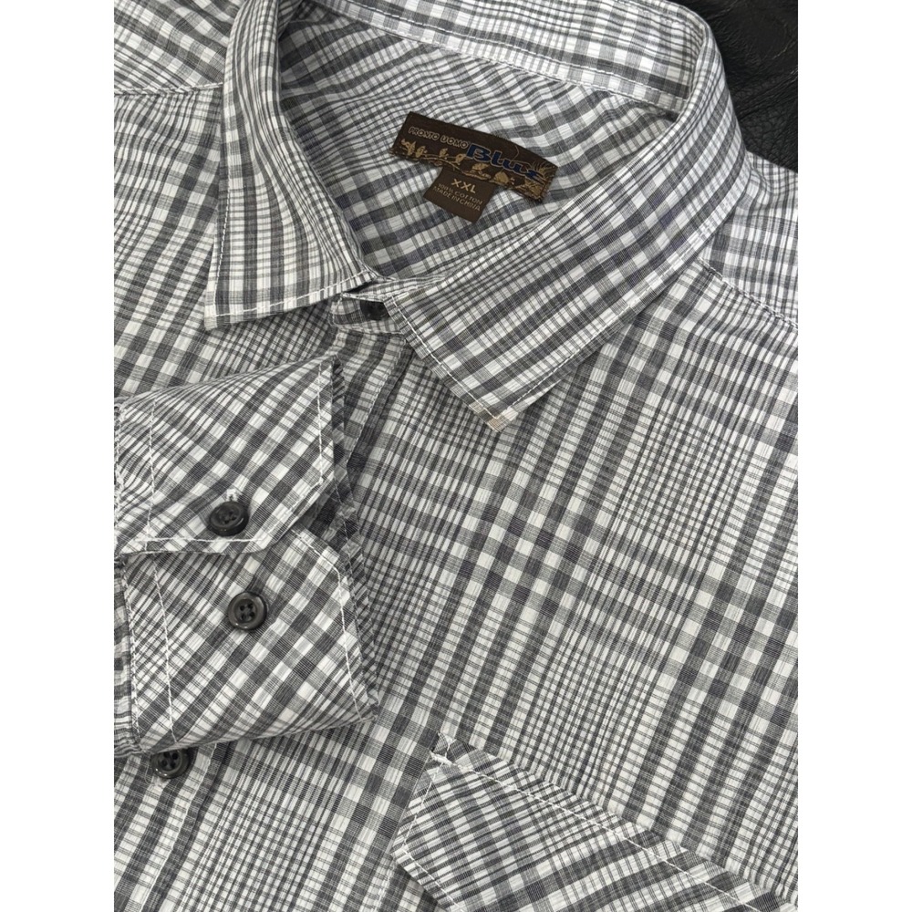 Pronto Uomo Blue Shirt Long Sleeve Button Up Gray Plaid Mens XXL